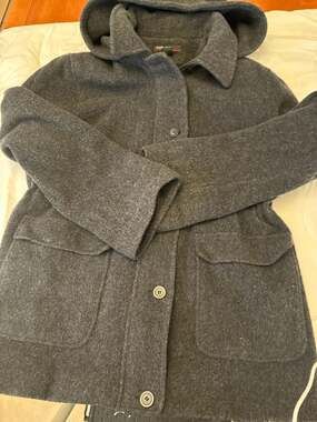 Jason Kole Women's Grey Hooded Wool Blend Button-Up Coat Jacket